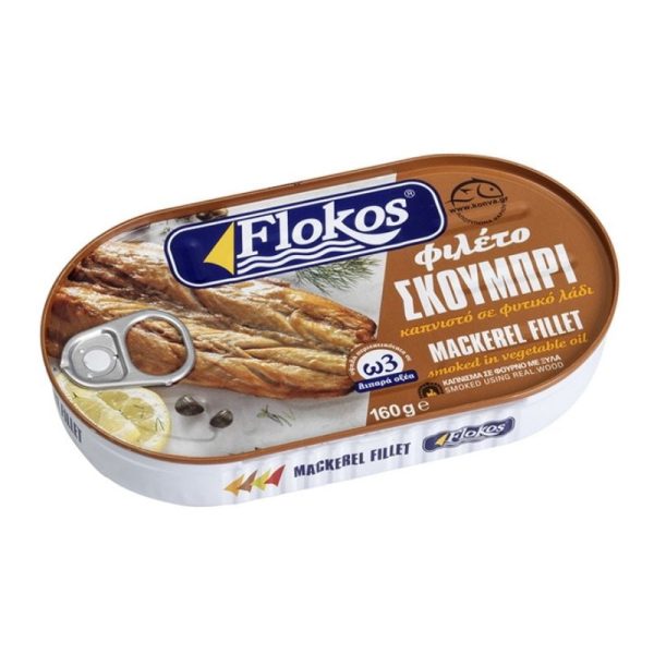 Smoked mackerel fillet skoumpri in vegetable oil 160g - Flokos-0