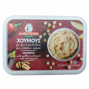 Hummus with grilled aubergine & red peppers 250gr Alpha Taste - front - agora greek delicacies