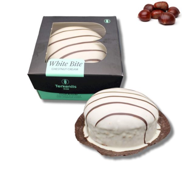 Terkenlis mini tsoureki - white bite brioche with chestnut filling and white cream coating 150gr - agora greek delicacies