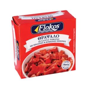 Thrapsalo - Shortfin Squids in tomato sauce with green & red pepper 160g Flokos - agora greek delicacies