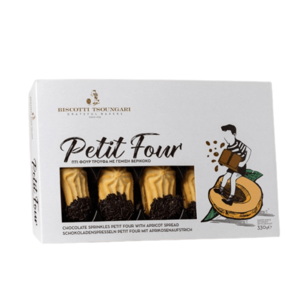 Petit Four Chocolate sprinkled biscuits with apricot filling 300gr - Biscotti Tsoungari