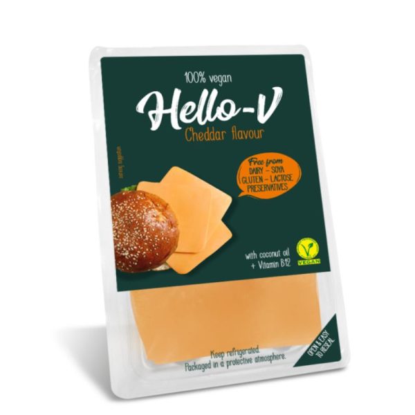 Vegan Cheese Slices Cheddar Flavour Hello-V 140gr Kolios - agoragreekdelicacies