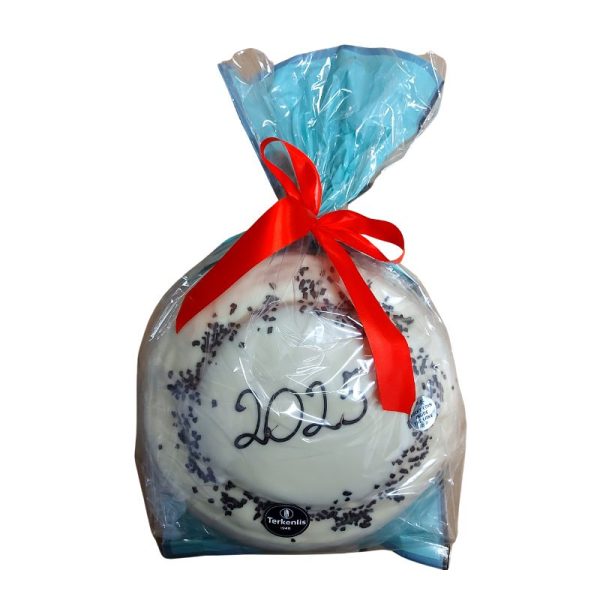 Terkenlis Vasilopita 2025 White Icing Cover with Lucky Coin - New Year's Cake 900gr - agora greek delicacies